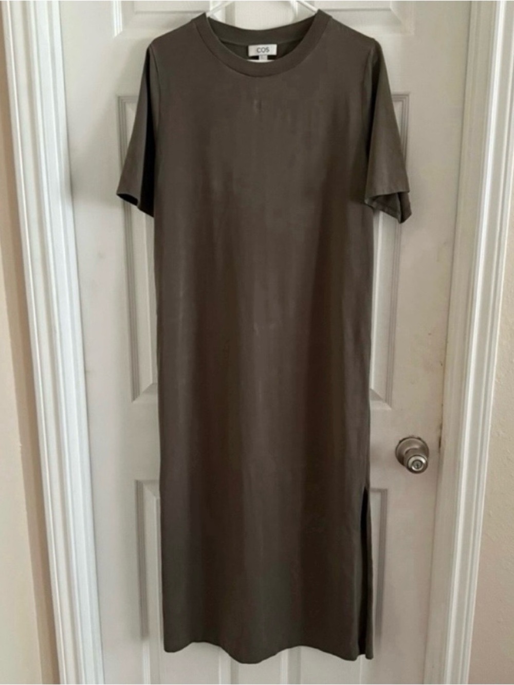 COS Split hem short sleeve cotton blend brown casual lagenlook travel midi dress